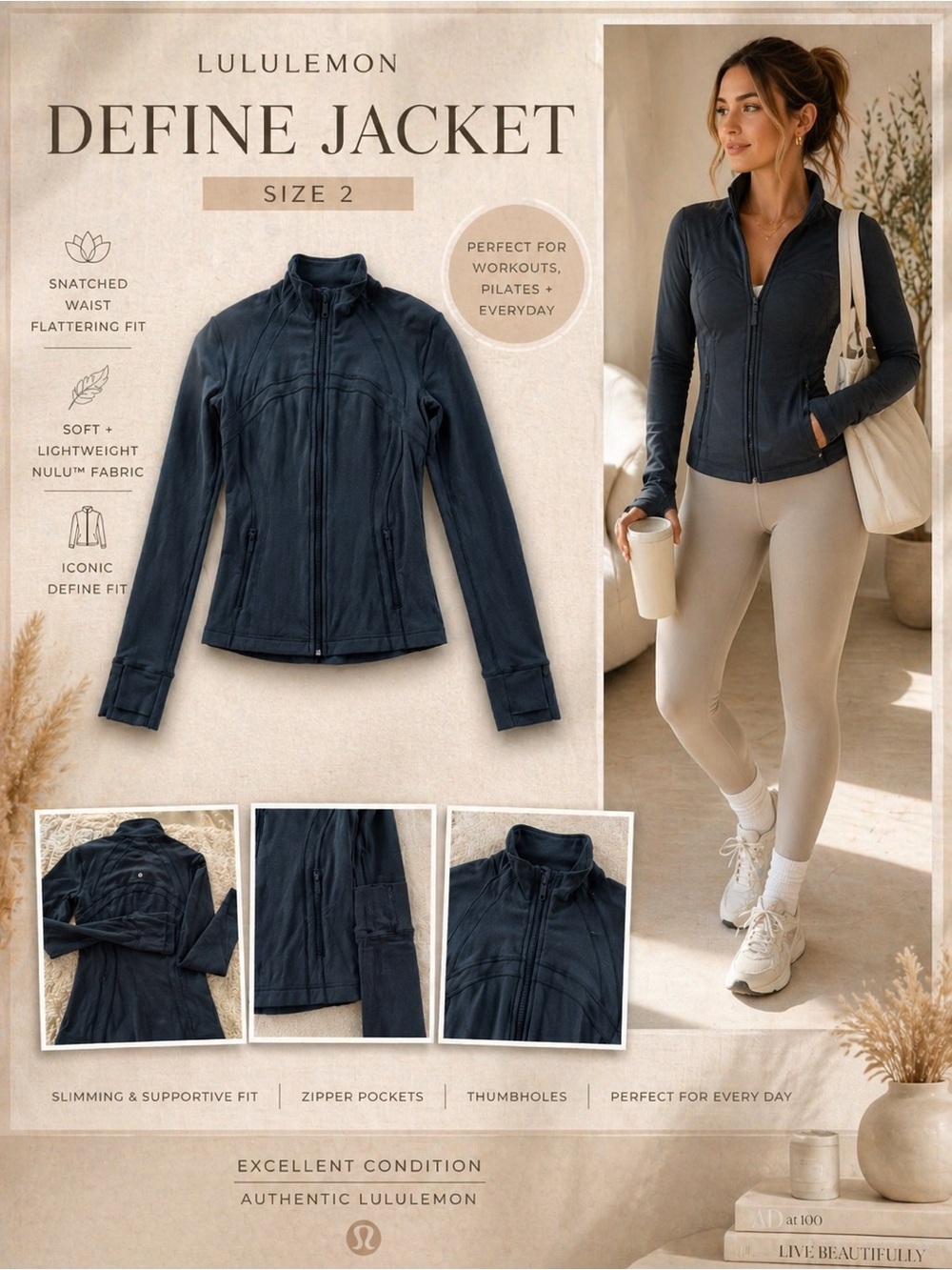 Lululemon Define Jacket Size 2 Blue Zip Up Athletic Slim Fit - Picture 2 of 8